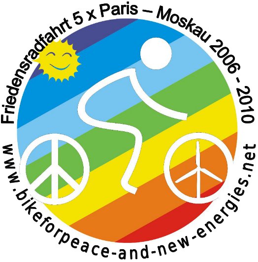 Bike for Peace Logo: «... 5mal Paris-Moskau ...».